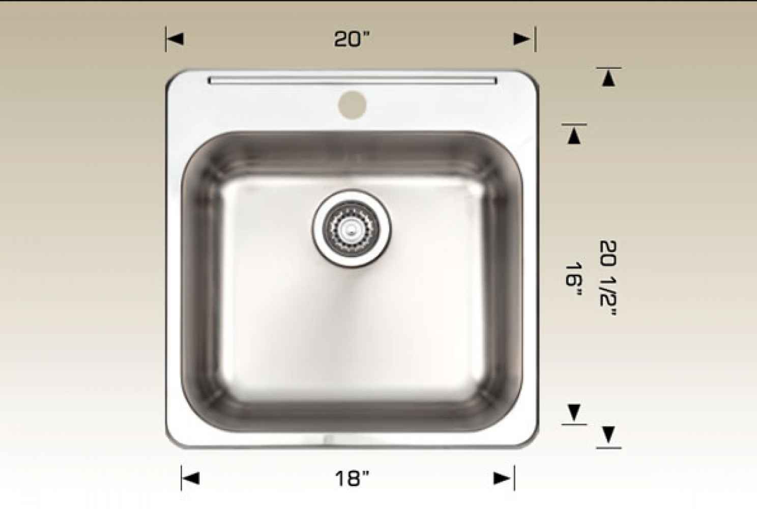 20-in. W CSA Approved Stainless Steel Kitchen Sink With 1 Bowl And 18 Gauge