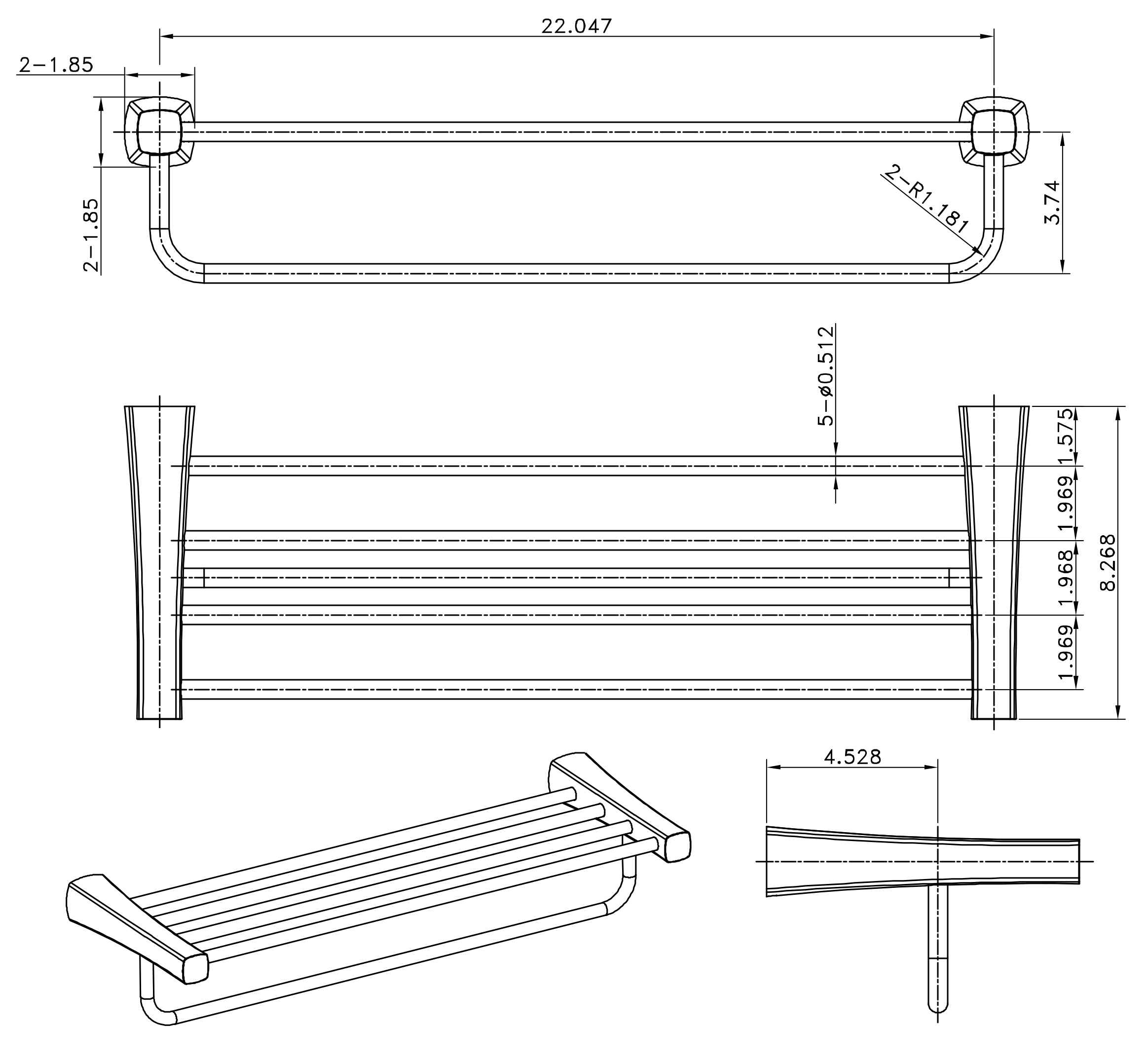 23.9 in. x 8.27 in. x 5.25 in. Chrome Towel Bar Stainless Steel