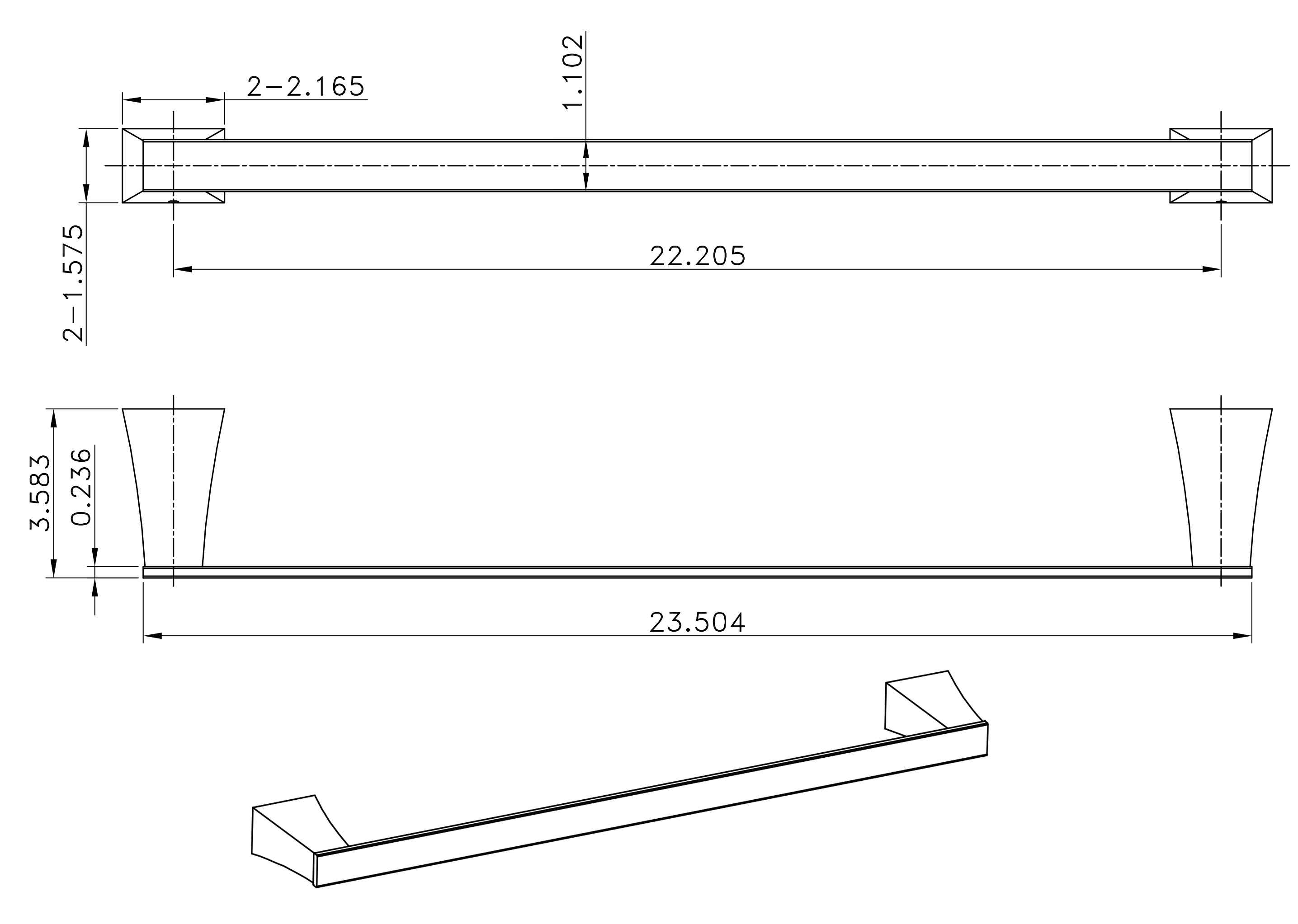 24.37 in. x  3.59 in. x  1.58 in.  Chrome Towel Bar Stainless Steel