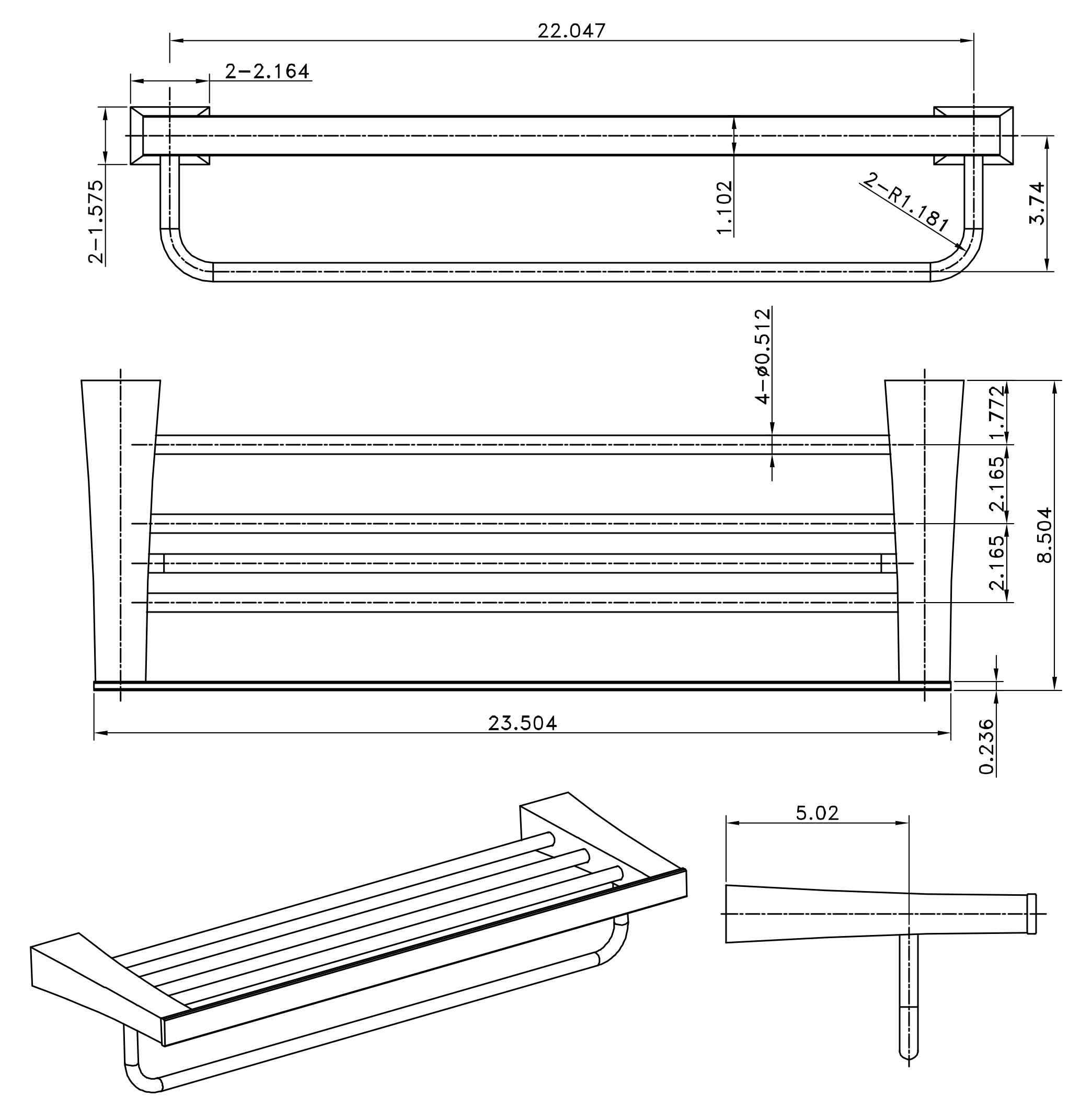 24.21 in. x  8.50 in. x  4.53 in.  Chrome Towel Bar Stainless Steel