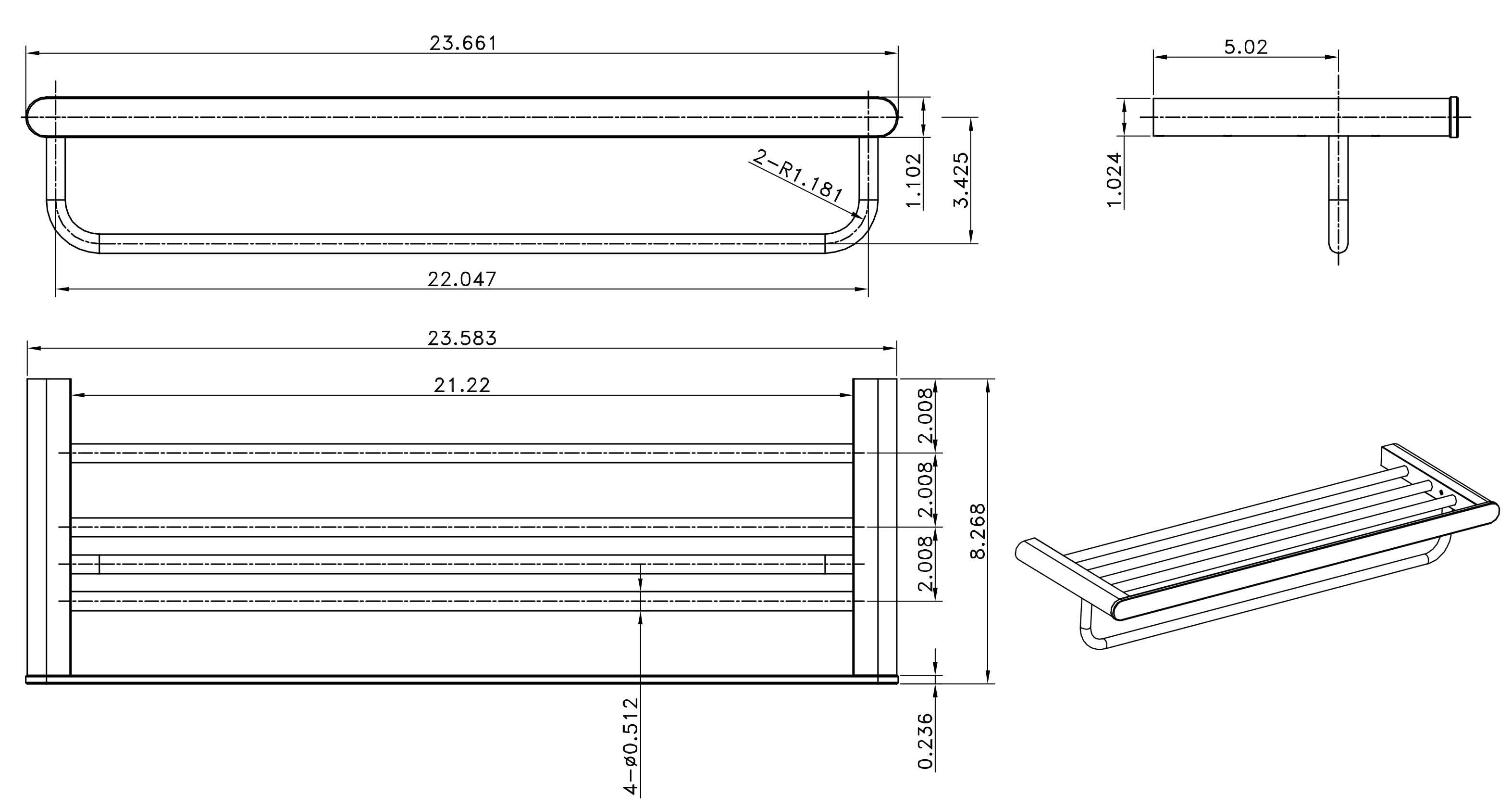 23.66 in. x  8.27 in. x  4.56 in.  Chrome Towel Bar Stainless Steel