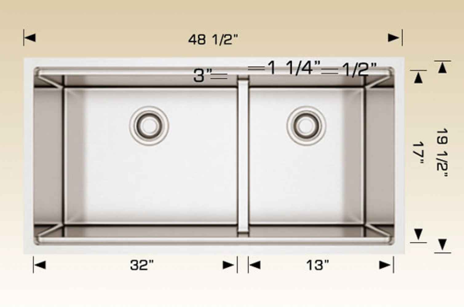 48.5-in. W CSA Approved Stainless Steel Kitchen Sink With 2 Bowl And 16 Gauge