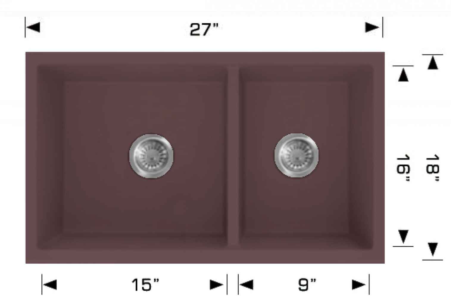 27-in. W CSA Approved Coffee Kitchen Sink With 2 Bowl