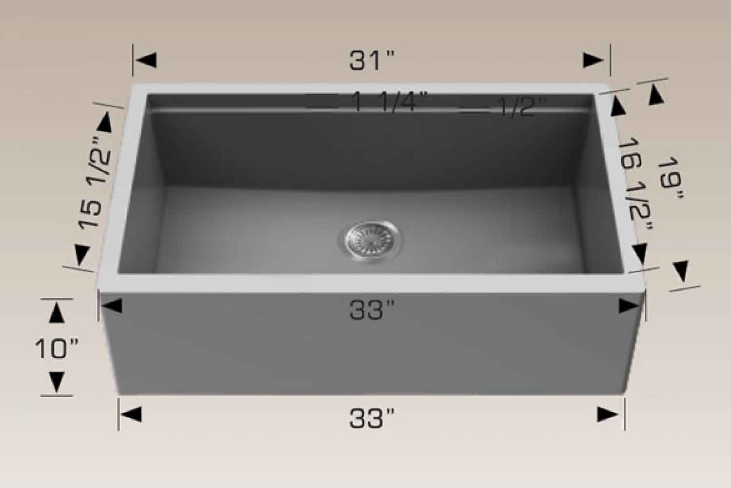 33-in. W CSA Approved Grey Granite Composite Kitchen Sink With 1 Bowl