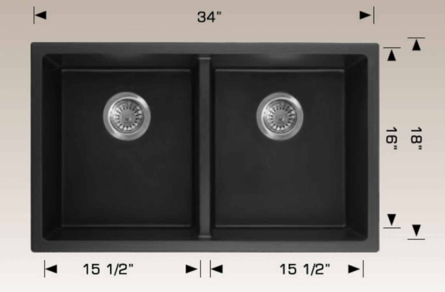34-in. W CSA Approved Coffee Kitchen Sink With 2 Bowl