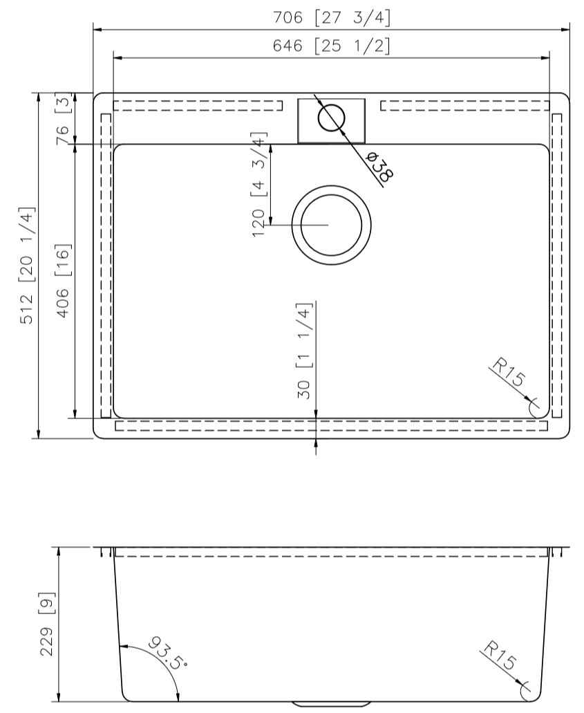 27.75-in. W CSA Approved Stainless Steel Kitchen Sink With 1 Bowl And 18 Gauge
