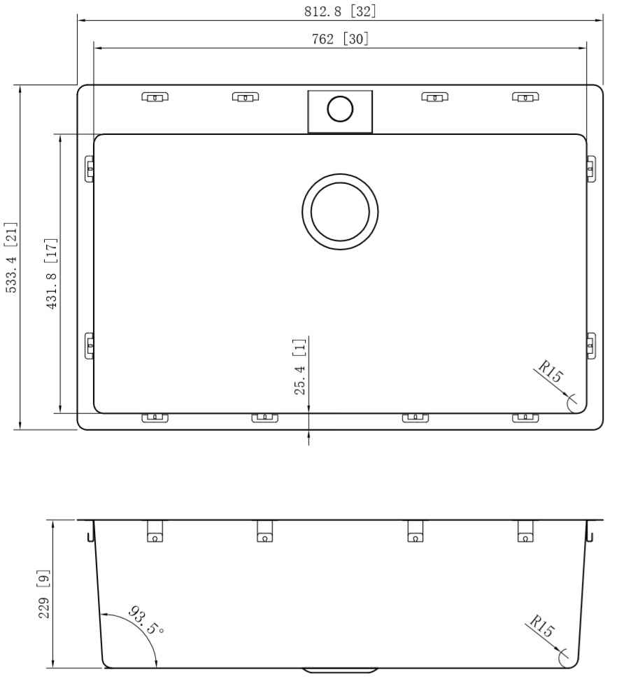 32-in. W CSA Approved Stainless Steel Kitchen Sink With 1 Bowl And 18 Gauge