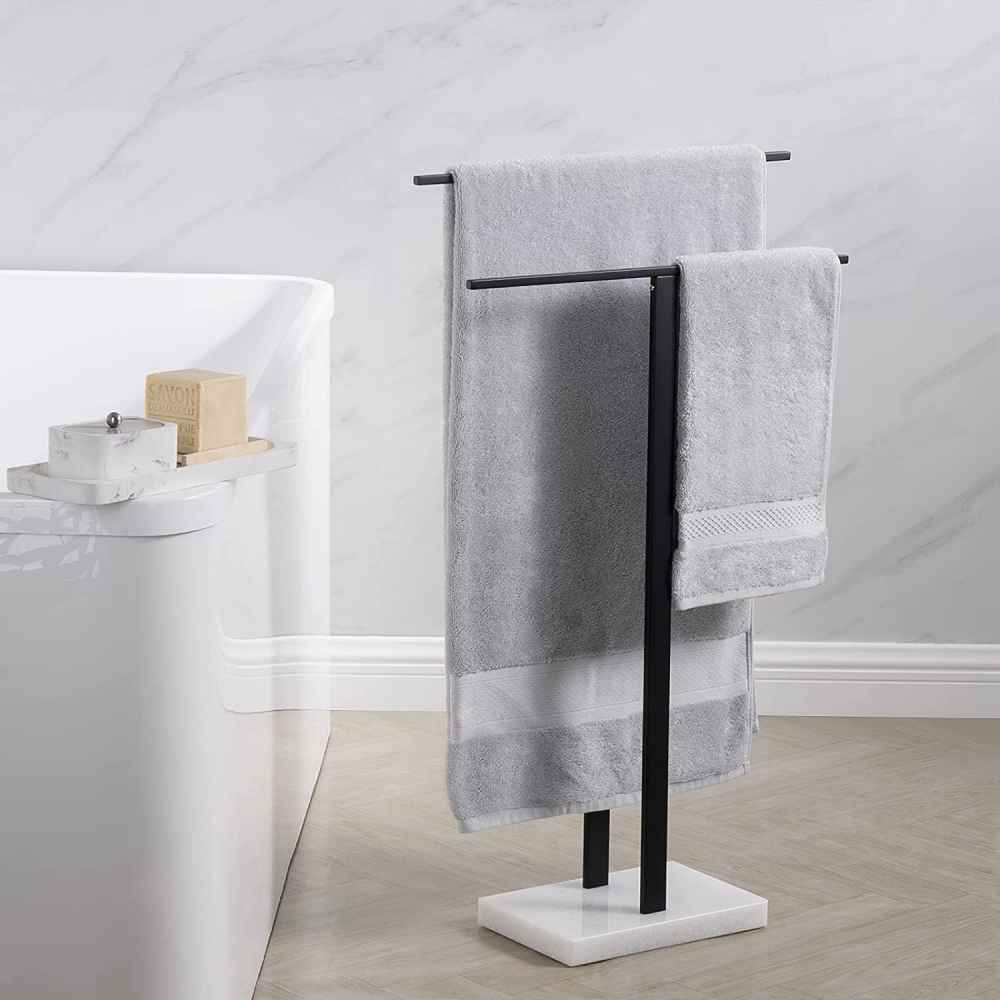 20 in. x  34 in. Floor Mount Matte Black Towel Rack Stainless Steel