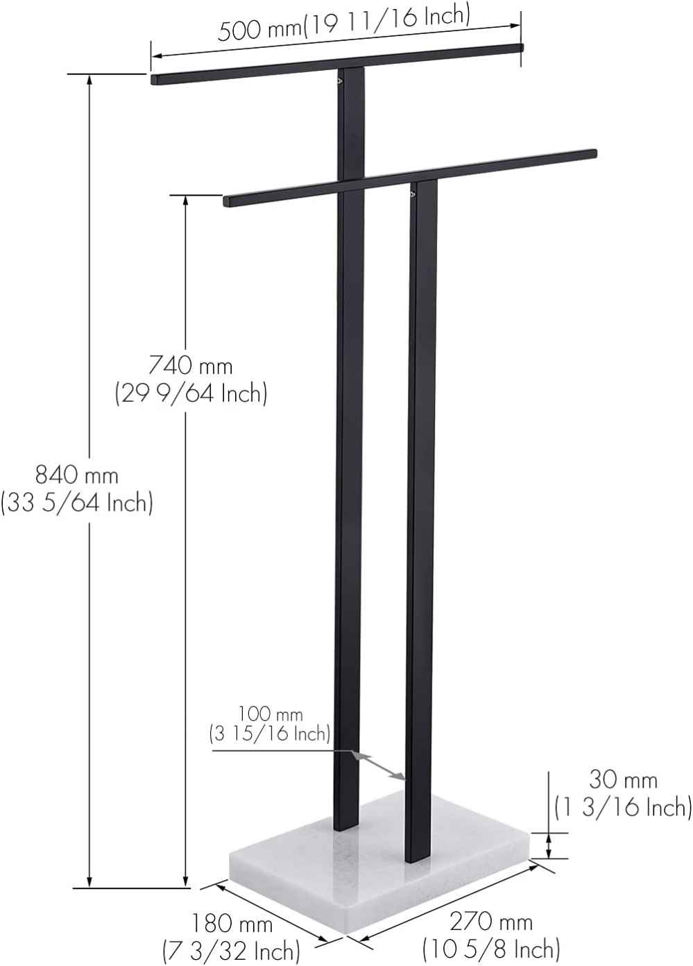 20 in. x  34 in. Floor Mount Matte Black Towel Rack Stainless Steel