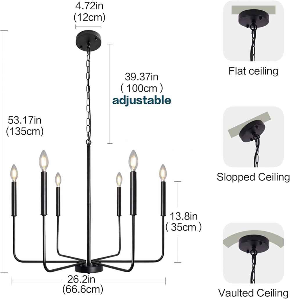 Ceiling Mount Chandelier Chandelier in Matte Black UL Certified 60W Per Socket