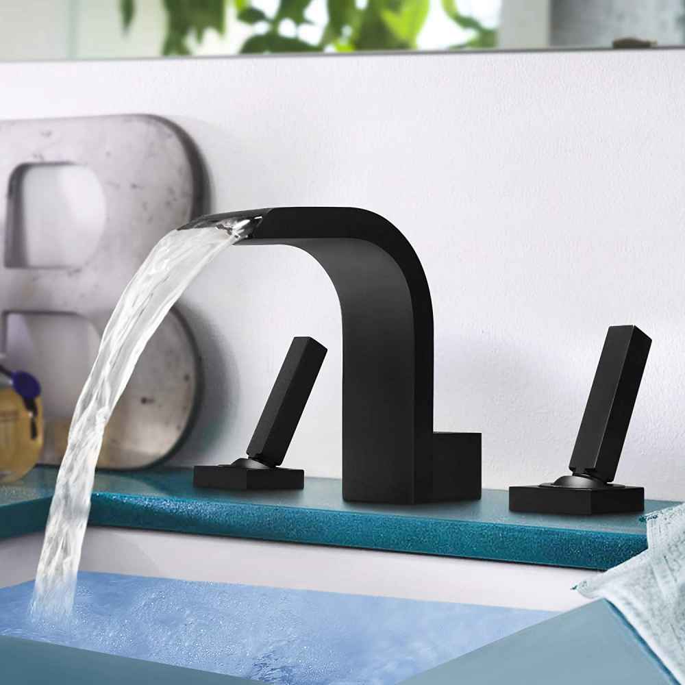 3H8-in.  Black Bathroom Sink Faucet Black Brass