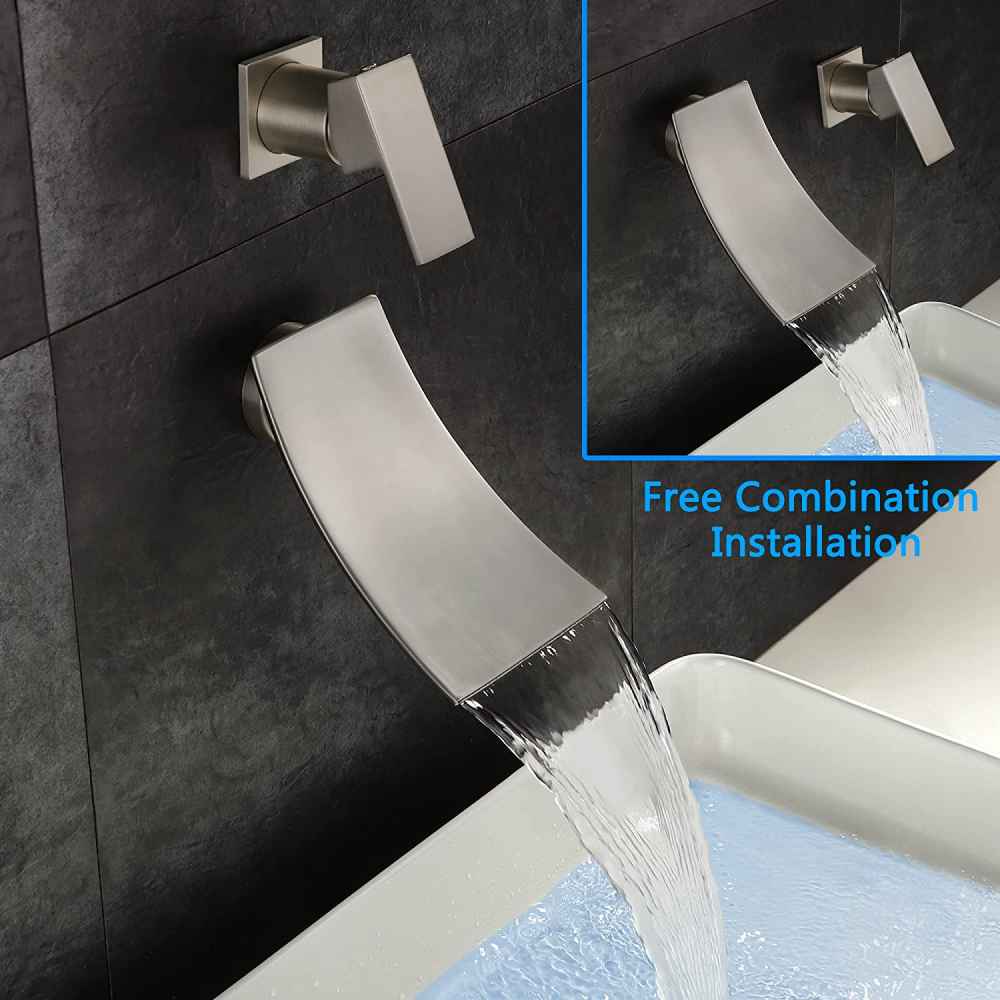 2 Hole  Brushed Bathroom Sink Faucet Brushed Nickel Brass