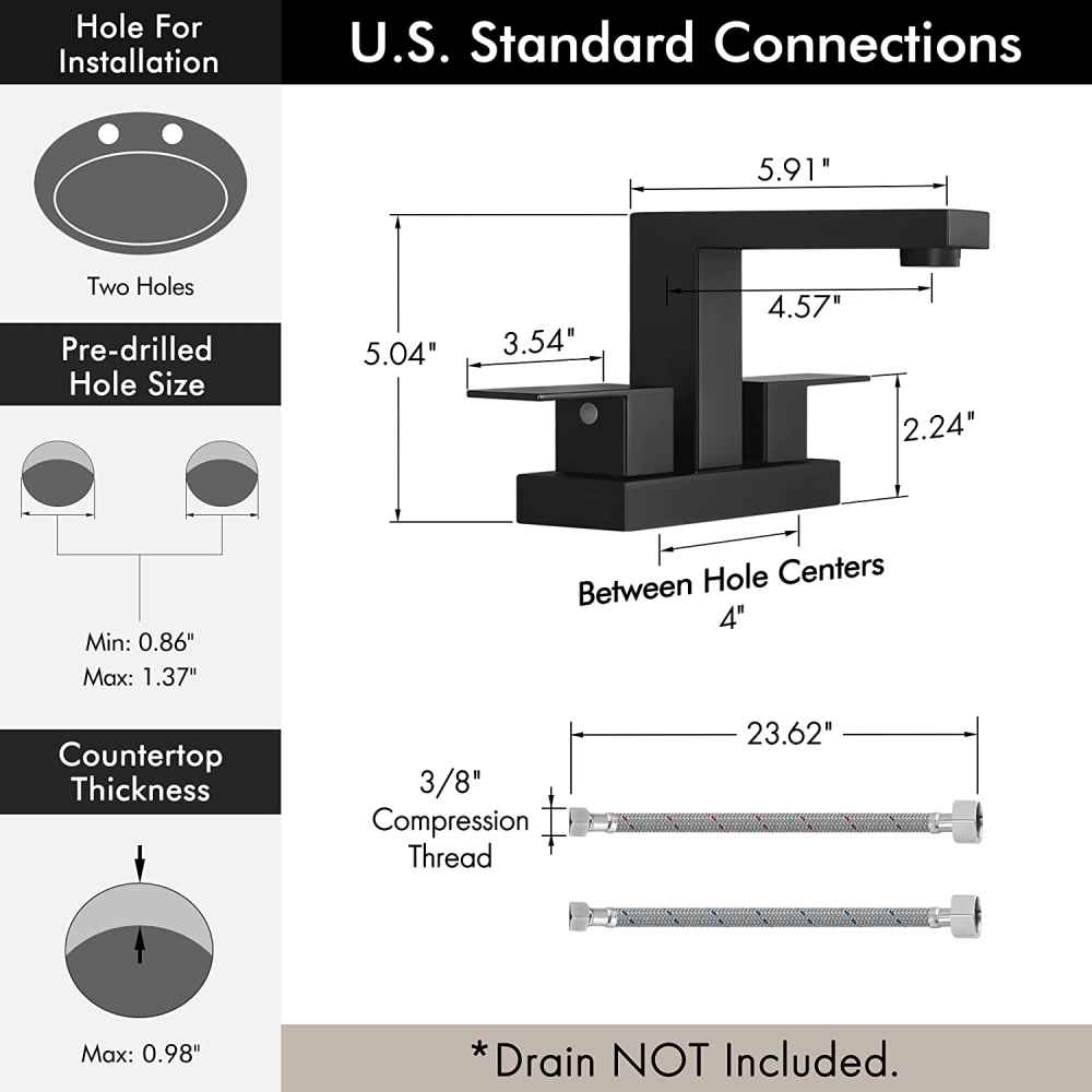 3H4-in.  Matte Bathroom Sink Faucet Black Stainless Steel