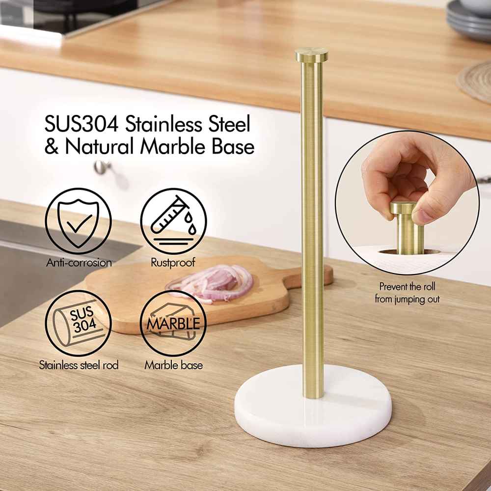 5.5 in. x  1.1 in. x  13 in.  Brushed Brass Towel Paper Holder Stainless Steel-Marble