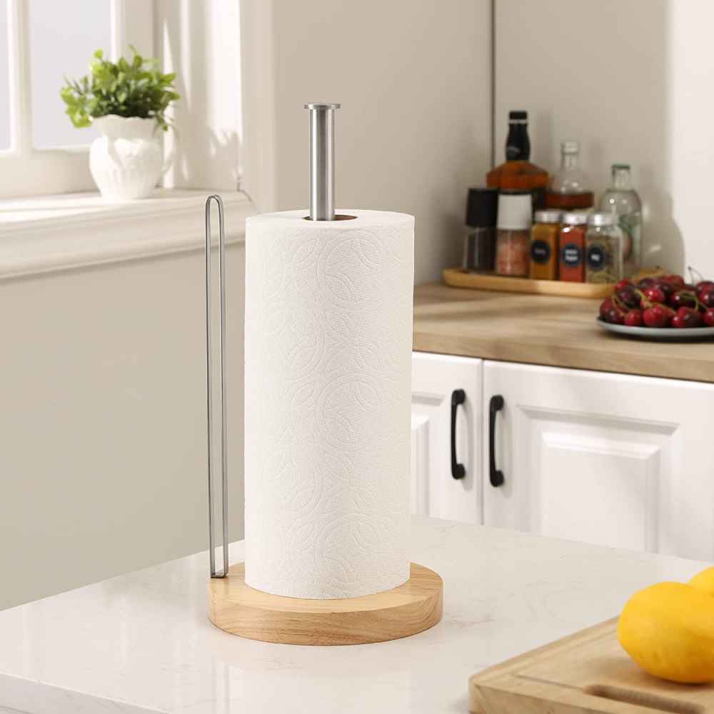 7.06 in. x 0.74 in. x 15.3 in. Brushed Steel Towel Paper Holder Wood