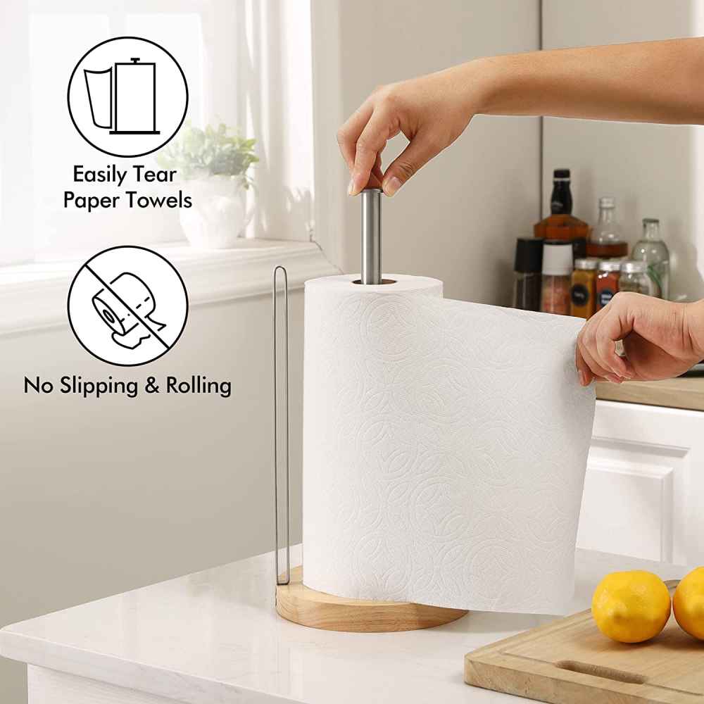 7.06 in. x 0.74 in. x 15.3 in. Brushed Steel Towel Paper Holder Wood