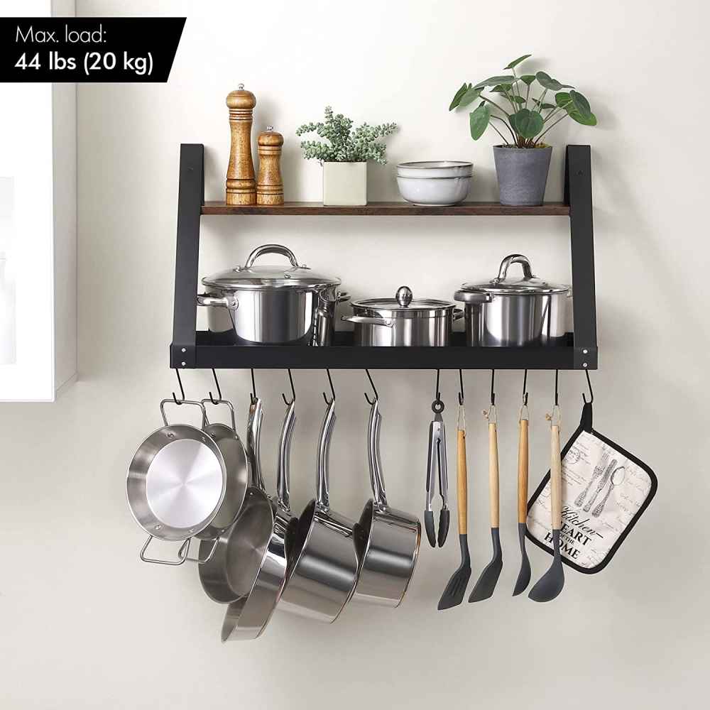29.5 in. x 9.9 in. x 15.4 in. Wood-Stainless Steel-Iron-Plastic Kitchen Pot-Pan Organizer