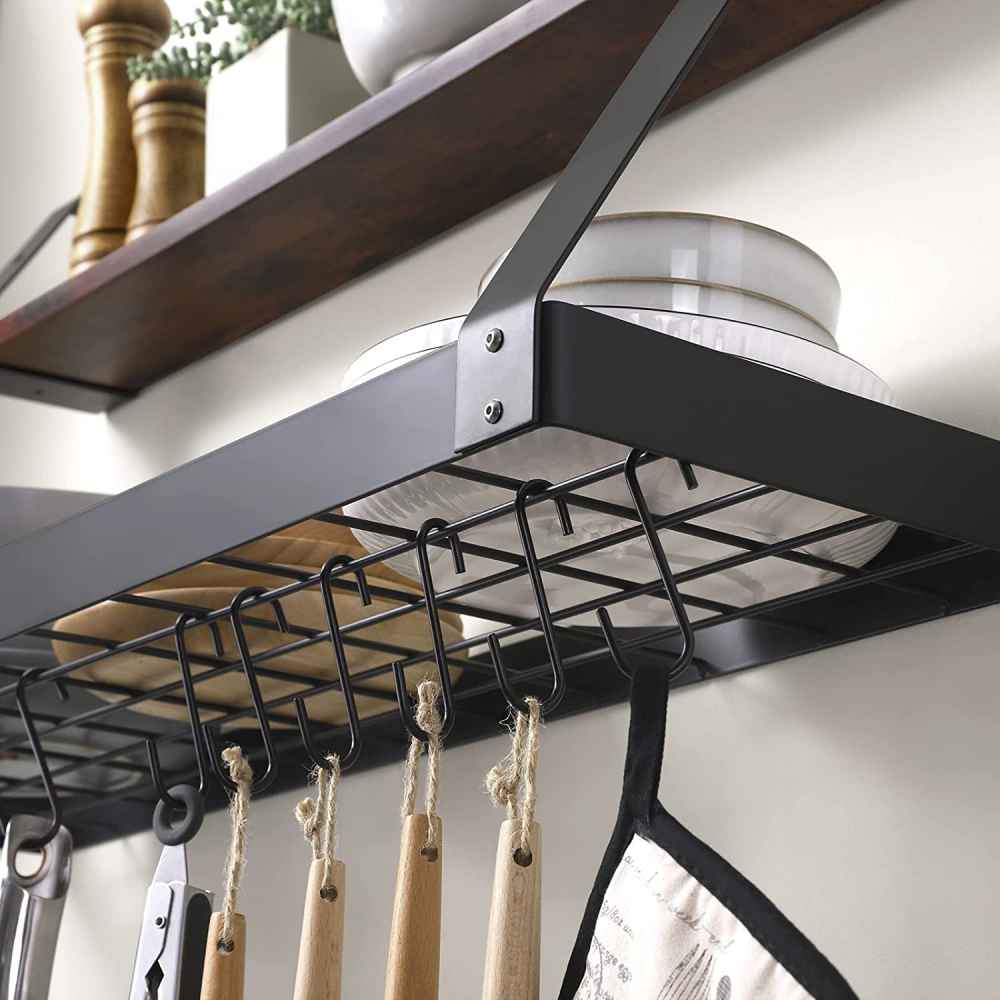 29.5 in. x 9.9 in. x 15.4 in. Wood-Stainless Steel-Iron-Plastic Kitchen Pot-Pan Organizer