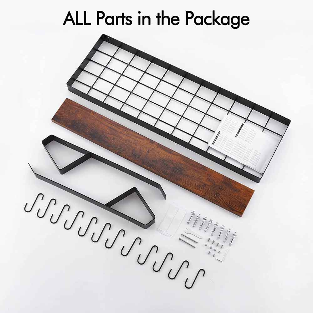 29.5 in. x 9.9 in. x 15.4 in. Wood-Stainless Steel-Iron-Plastic Kitchen Pot-Pan Organizer