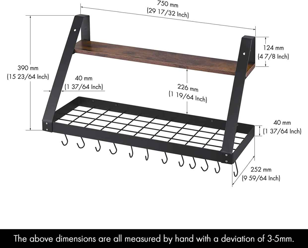 29.5 in. x 9.9 in. x 15.4 in. Wood-Stainless Steel-Iron-Plastic Kitchen Pot-Pan Organizer