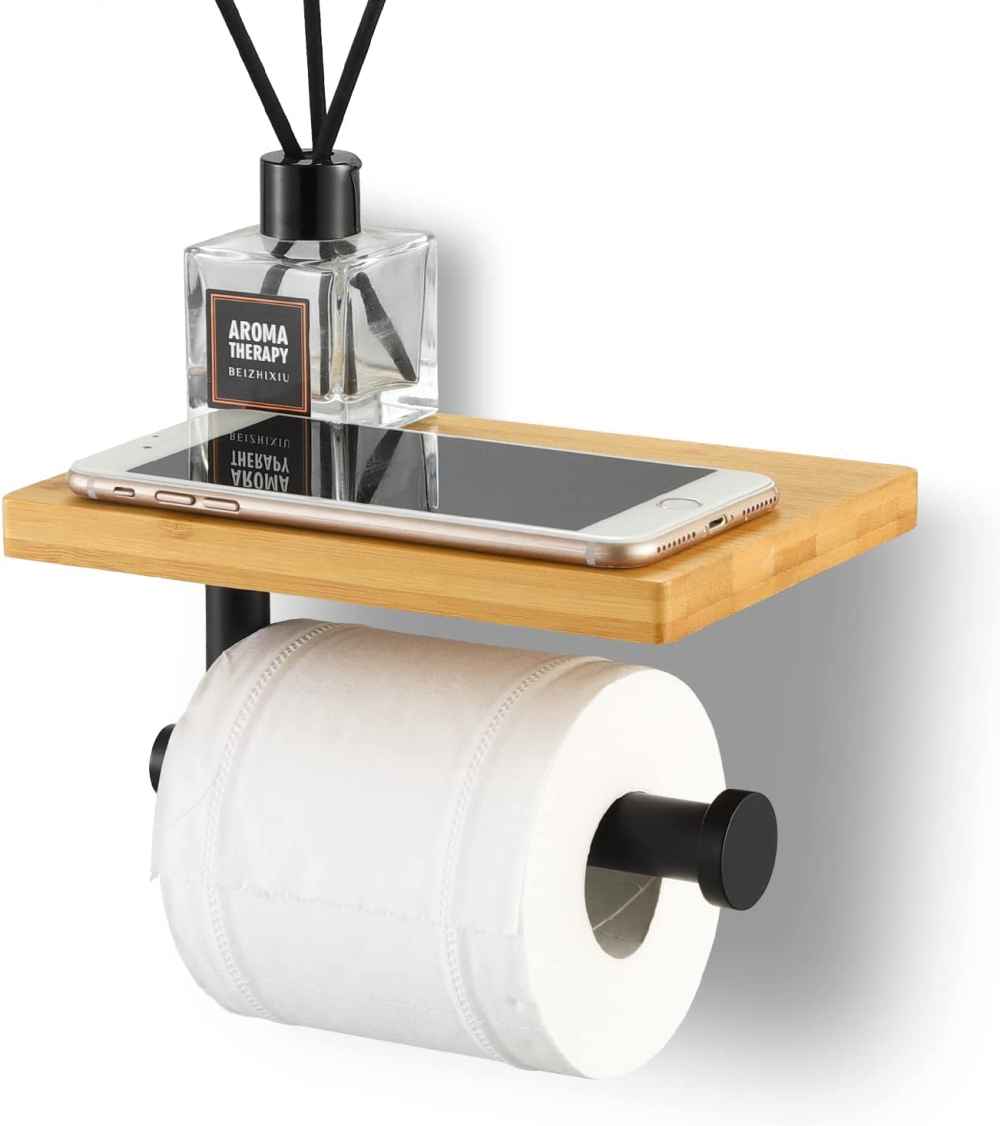 5.11-in. x 2.79-in. Toilet Paper Roll Holder Matte Black Stainless Steel-Bamboo