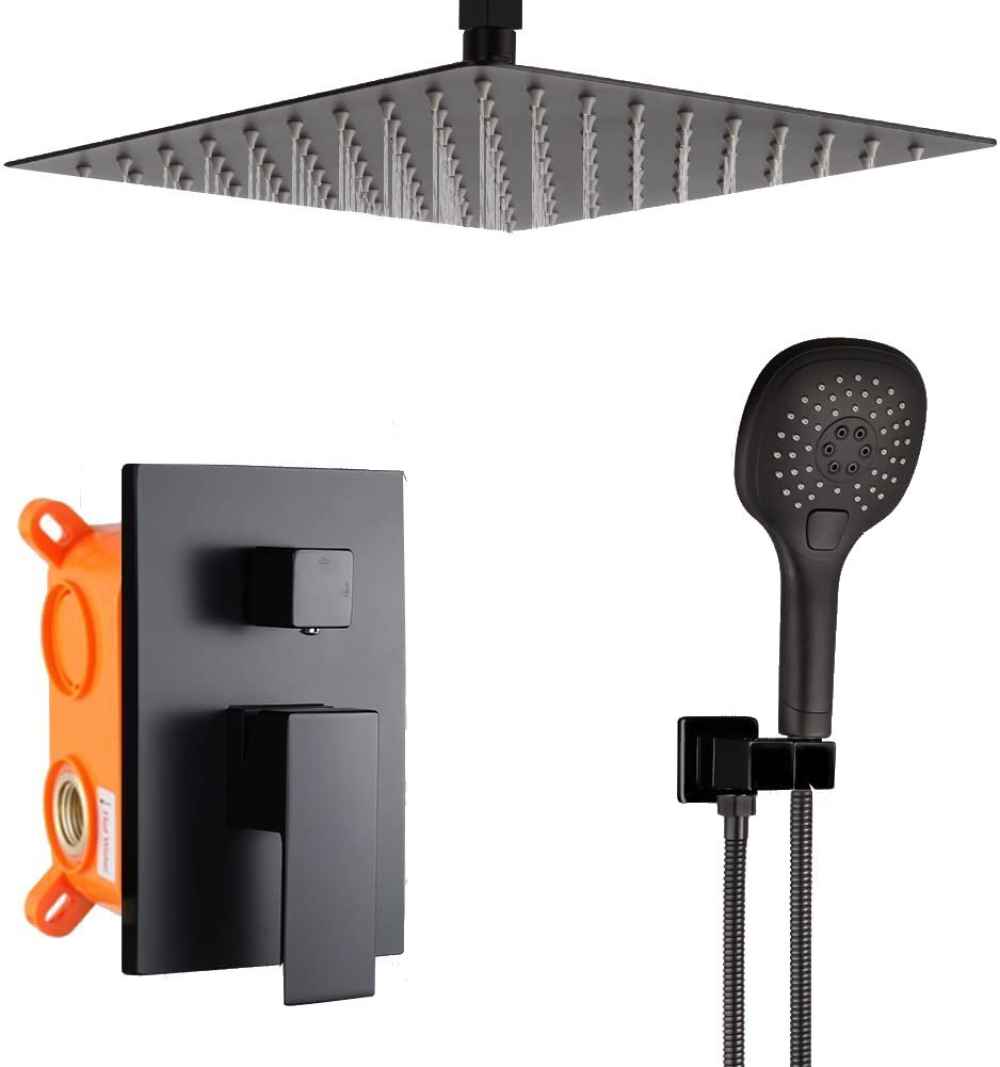 14.29-in. x 9.90-in. Shower Kit Black Stainless Steel-Brass CUPC