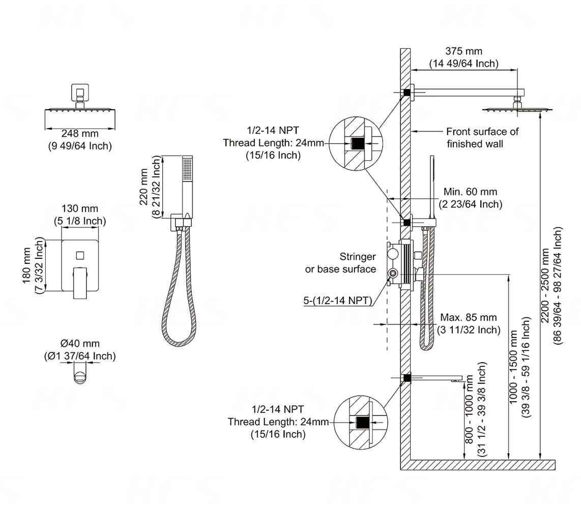 13.4-in. x 6.8-in. Shower Kit Brushed Nickel Brass CUPC