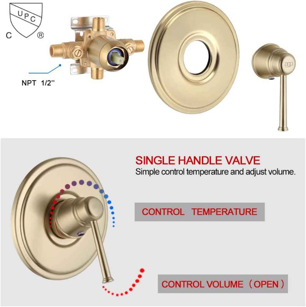 12.24-in. x 6.77-in. Shower Kit Brushed Gold Brass