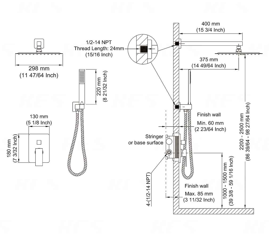 13.5-in. x 6.90-in. Shower Kit Matte Black Stainless Steel CUPC
