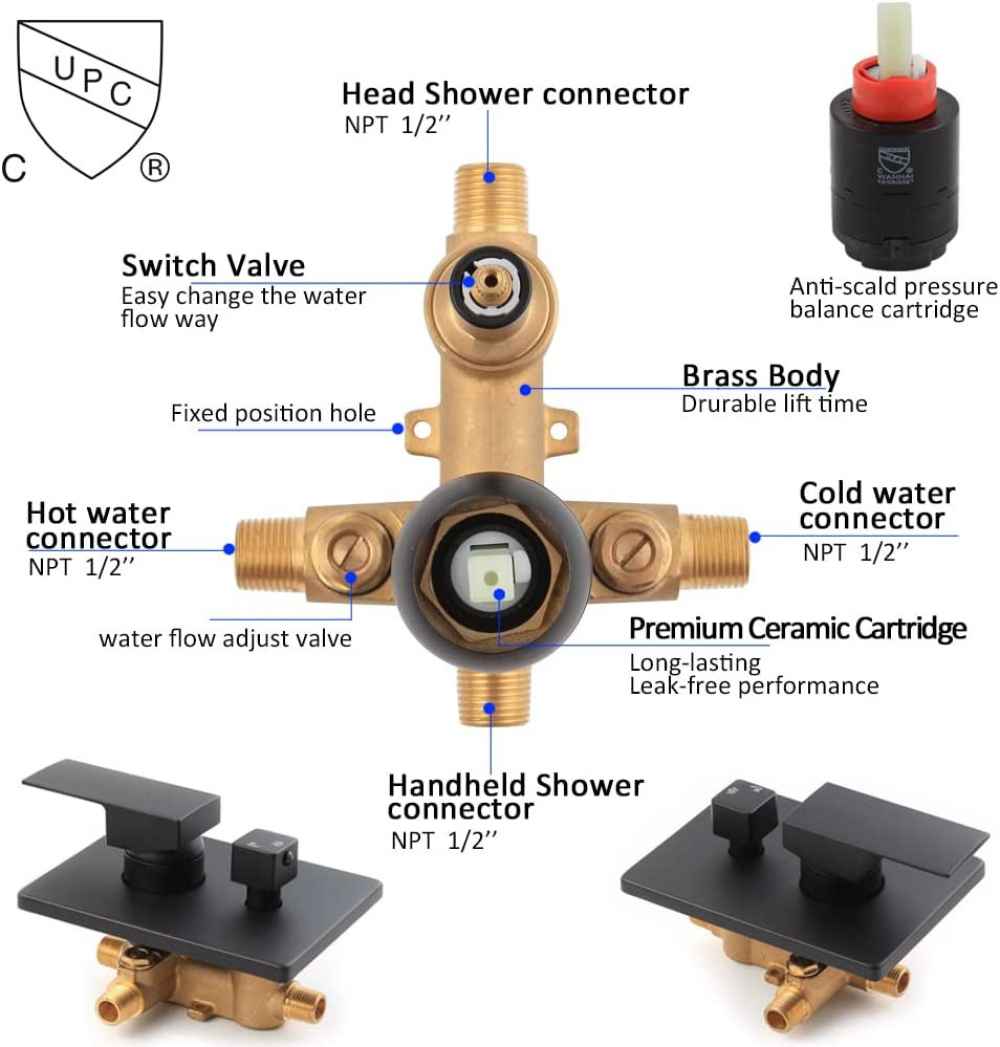 13.61-in. x 7.40-in. Shower Kit Black Stainless Steel-Brass CUPC