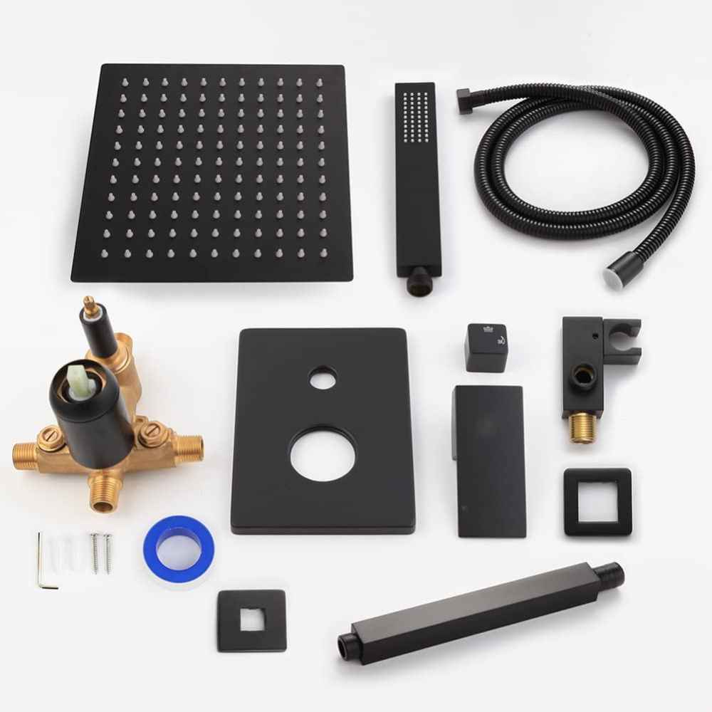13.61-in. x 7.40-in. Shower Kit Black Stainless Steel-Brass CUPC