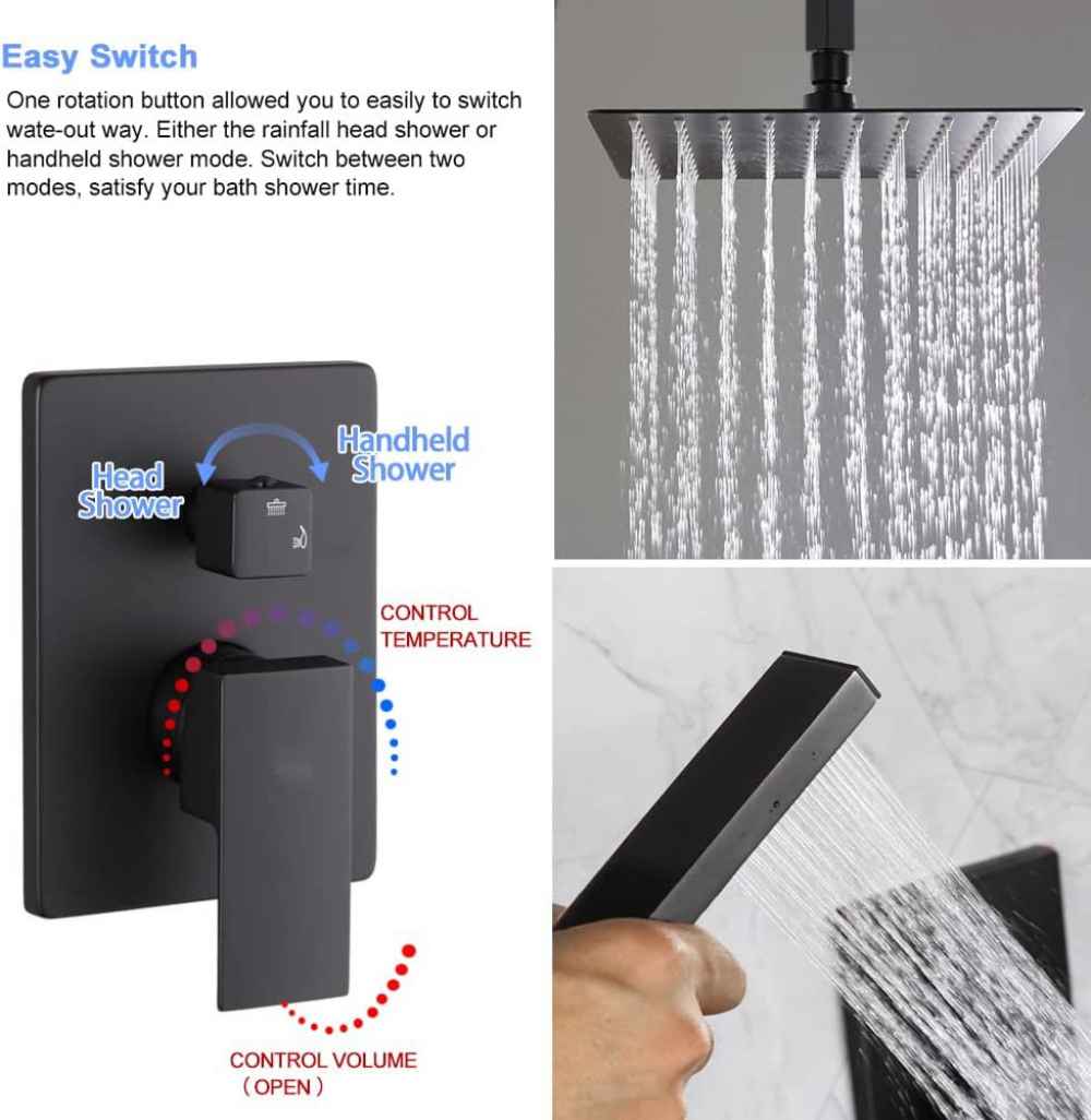 13.61-in. x 7.40-in. Shower Kit Black Stainless Steel-Brass CUPC