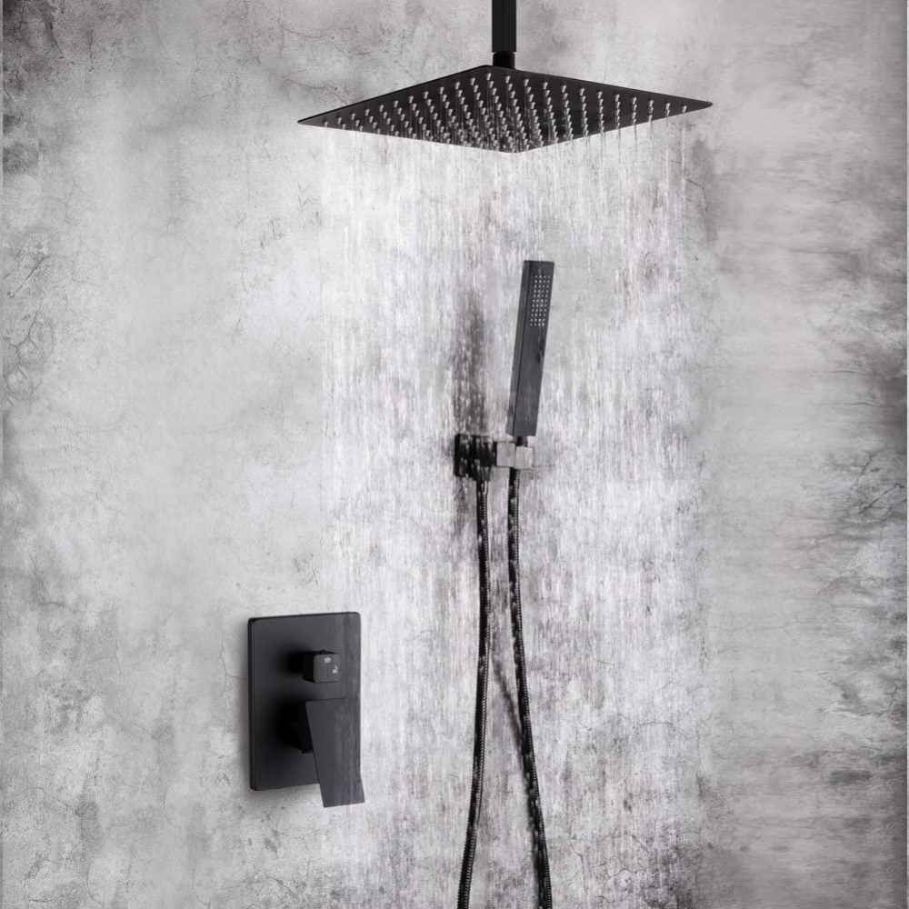 13.61-in. x 7.40-in. Shower Kit Black Stainless Steel-Brass CUPC