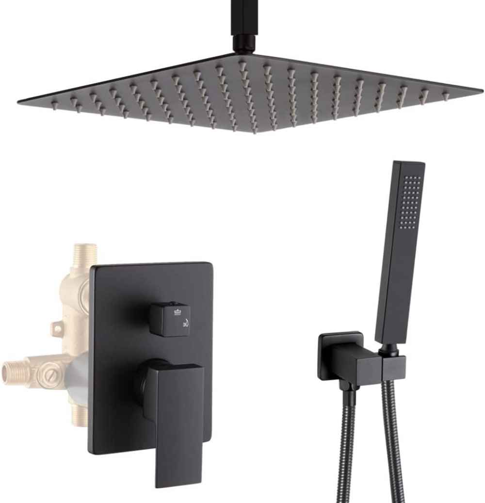 13.61-in. x 7.40-in. Shower Kit Black Stainless Steel-Brass CUPC