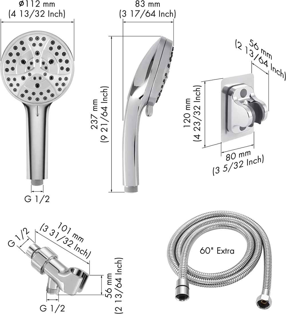 Polished Chrome Wall Mount  Stainless Steel Round Shower Head