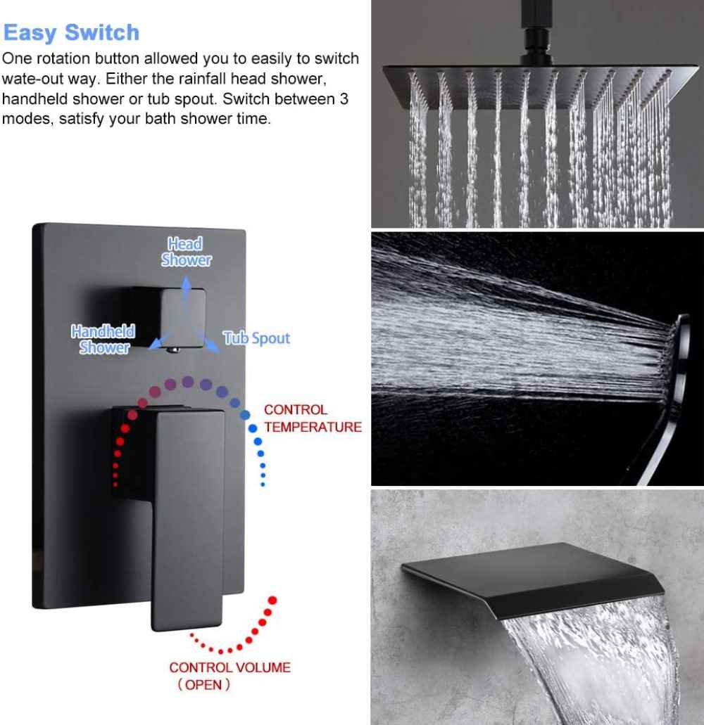 15-in. x 10-in. Shower Kit Black Stainless Steel CUPC