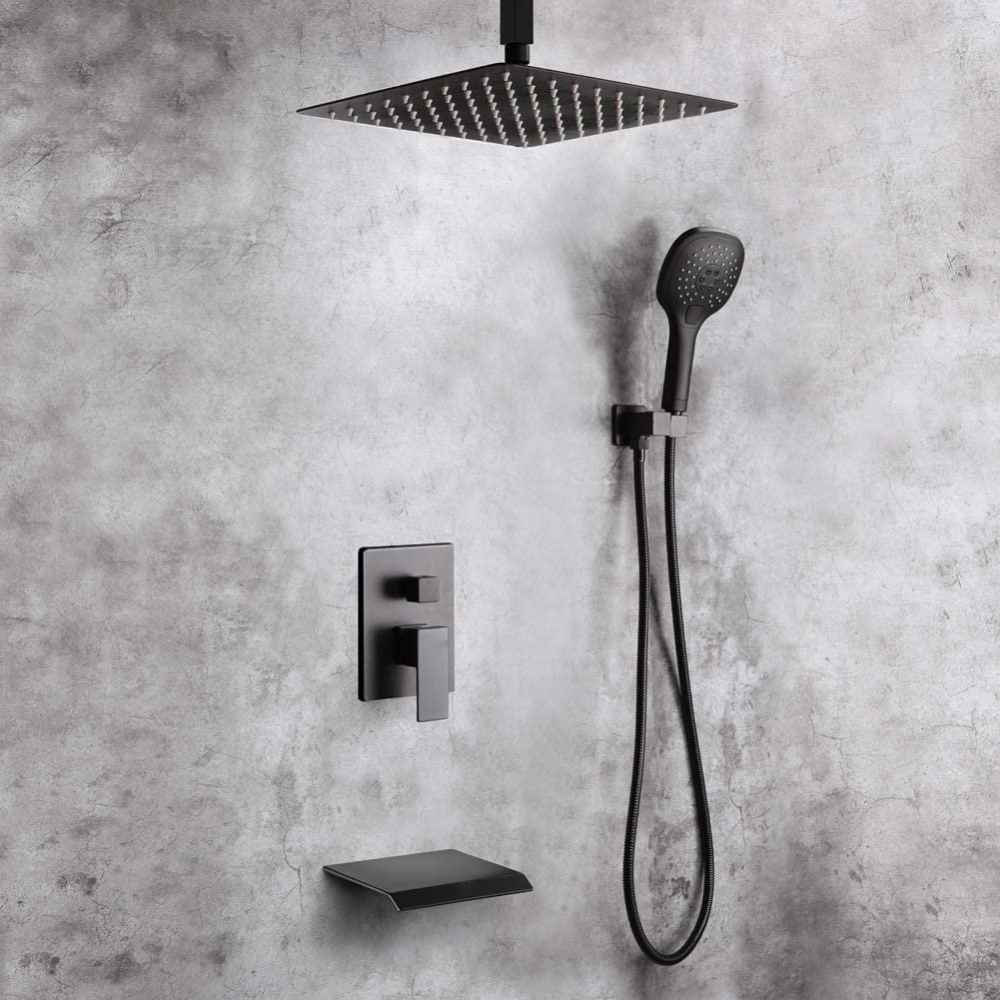 15-in. x 10-in. Shower Kit Black Stainless Steel CUPC