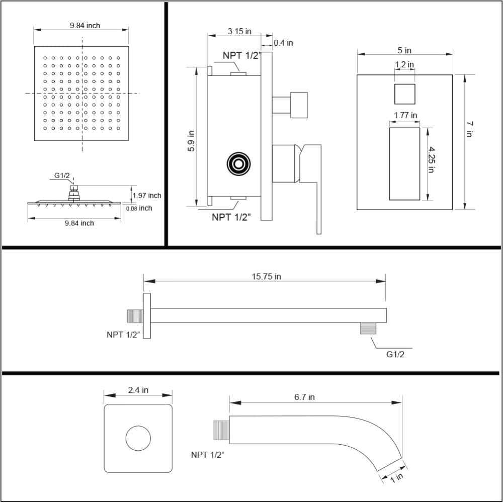 13.5-in. x 8-in. Shower Kit Black Stainless Steel CUPC