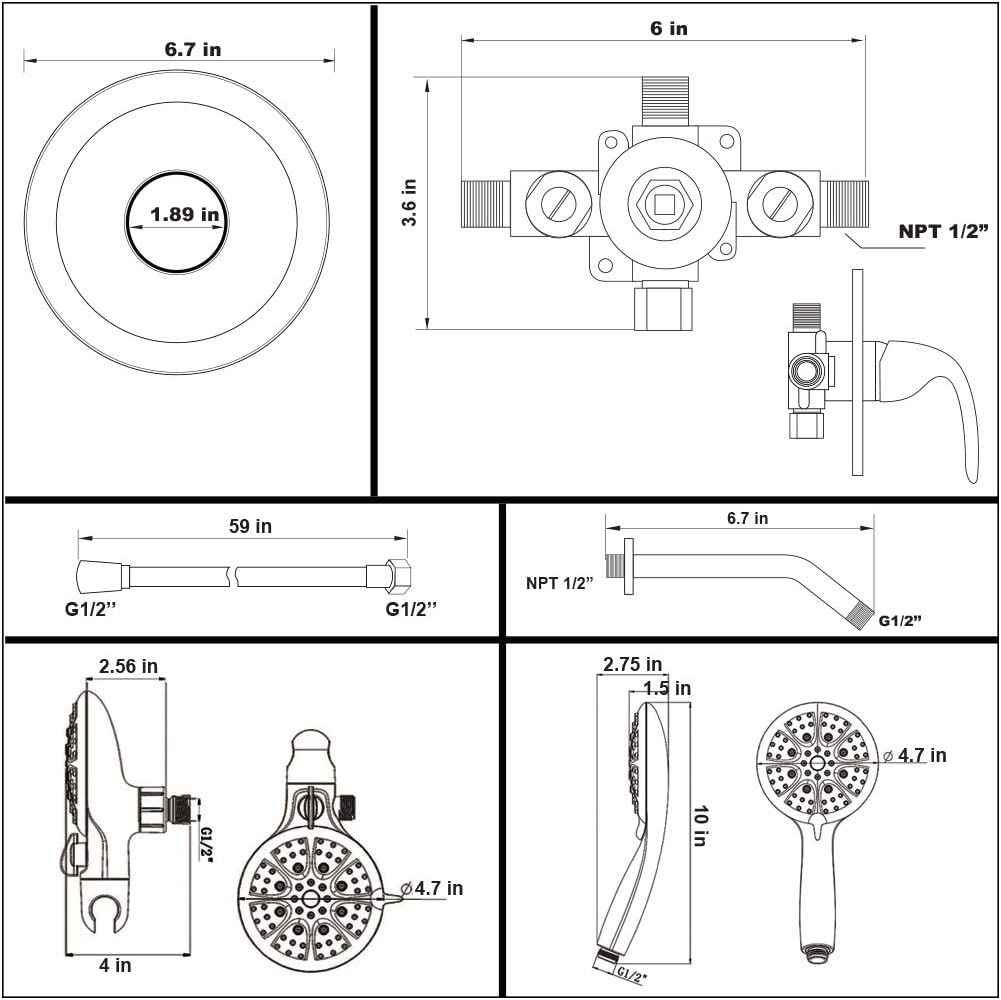 12.16-in. x 6.65-in. Shower Kit Black Stainless Steel CUPC