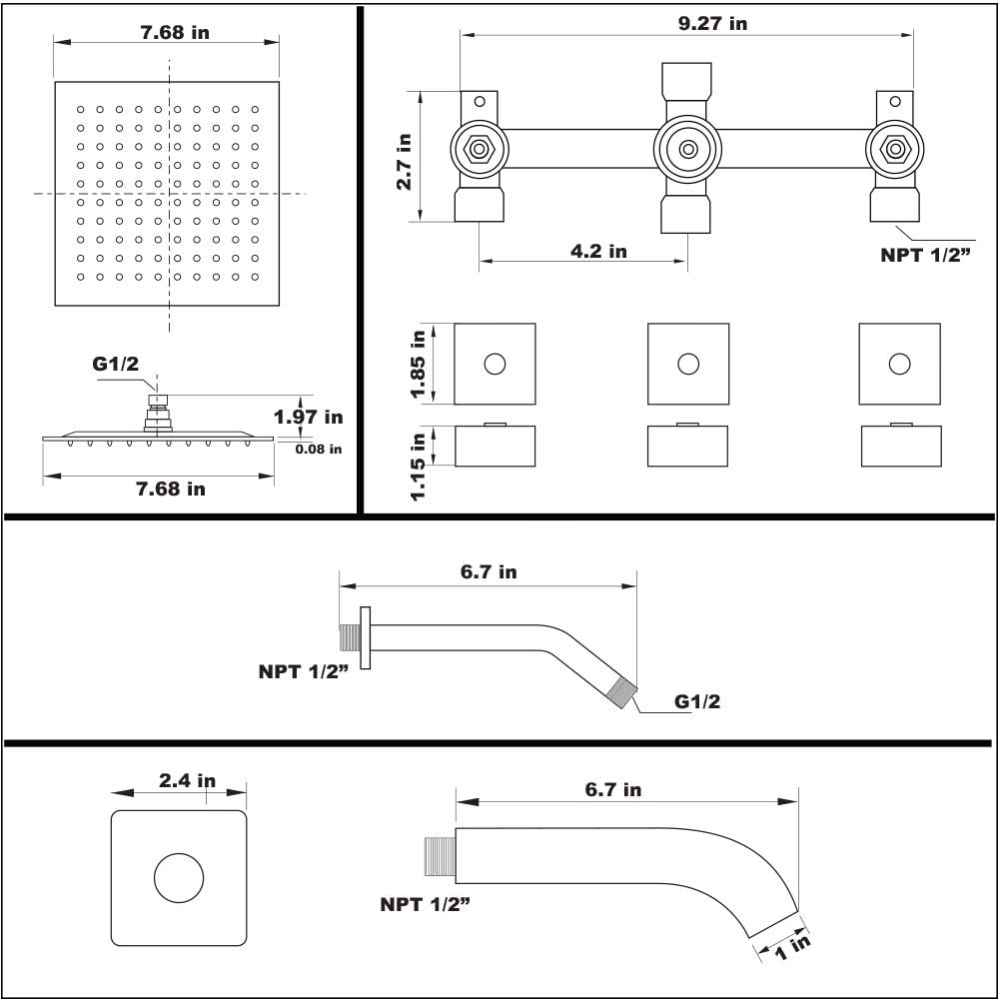 12.44-in. x 6.85-in. Shower Kit Black Brass