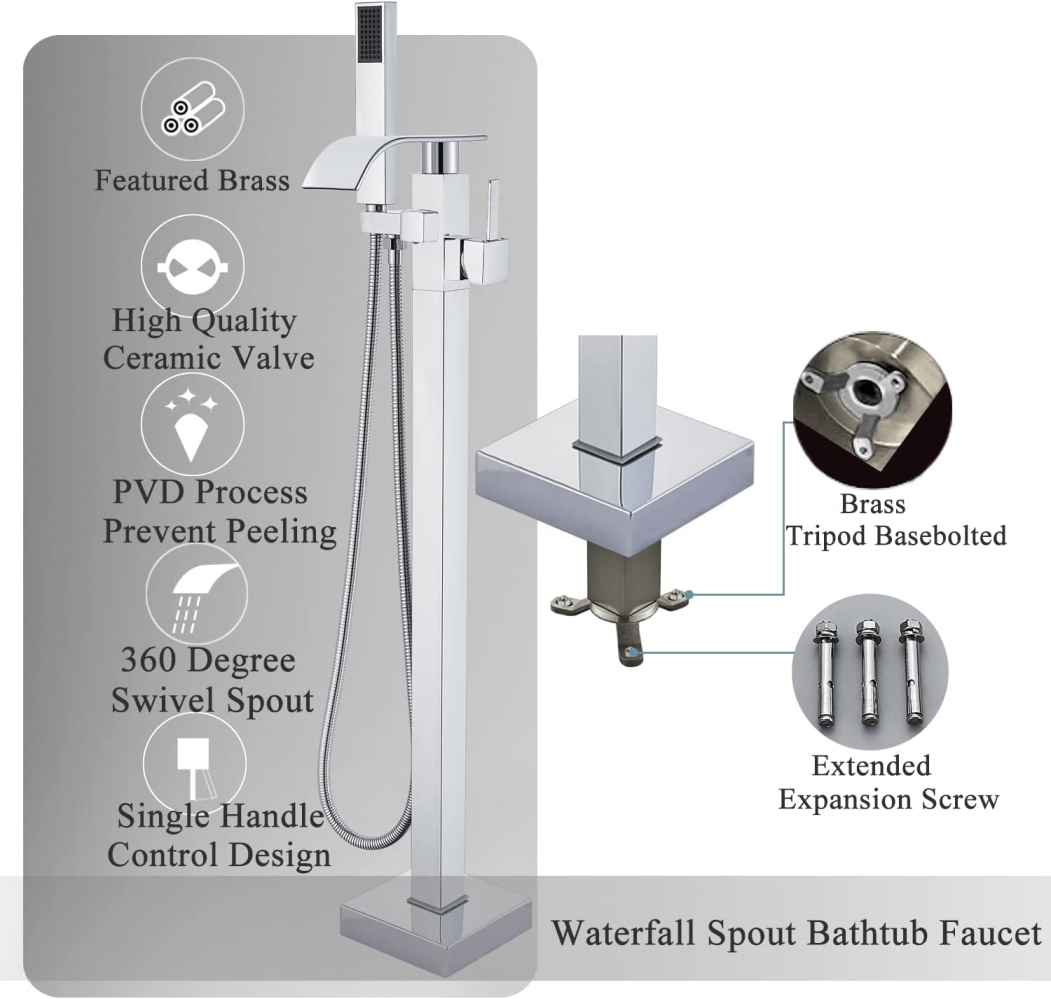 1 Hole  Chrome Bathtub Shower Faucet Chrome Stainless Steel