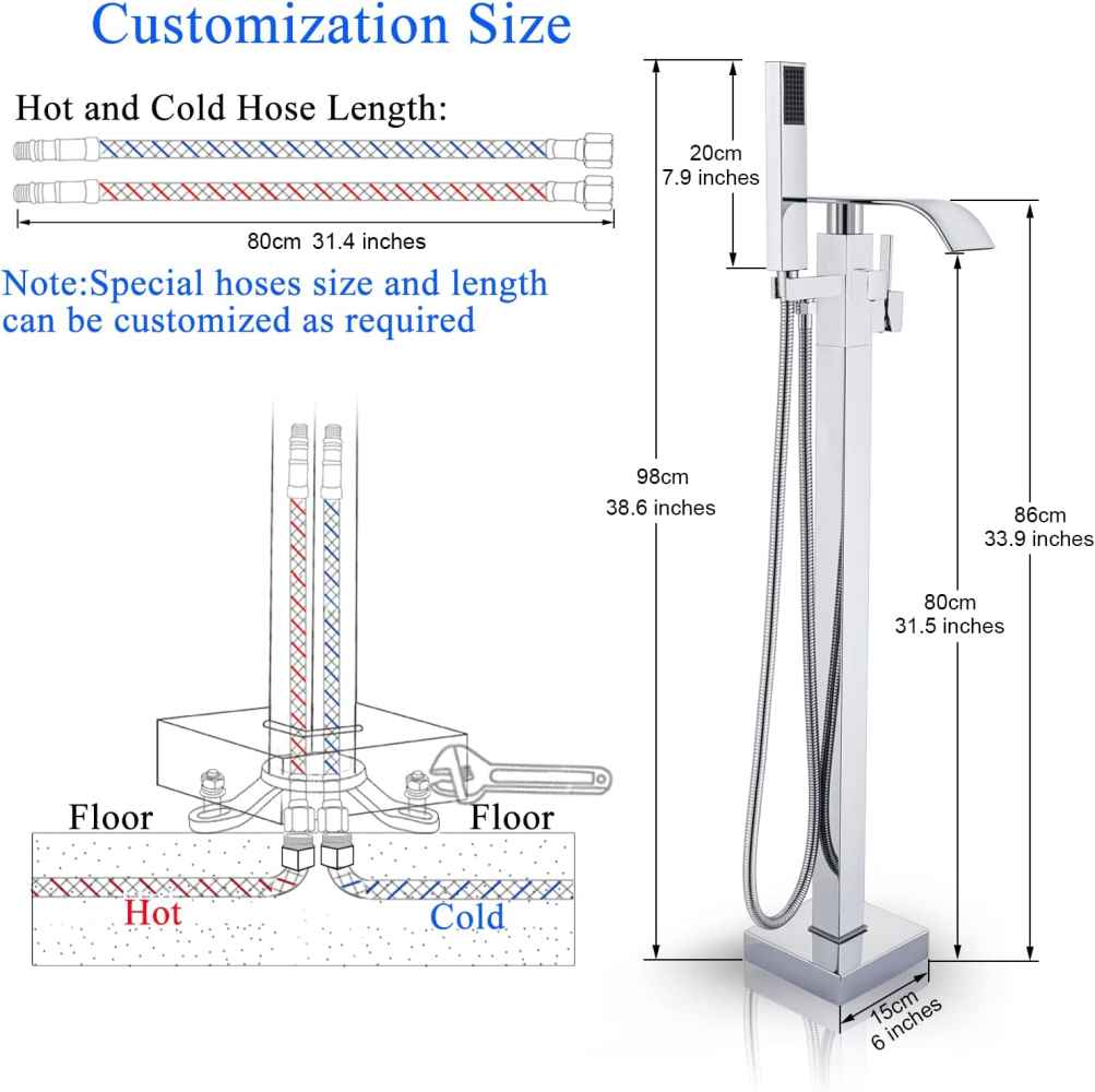 1 Hole  Chrome Bathtub Shower Faucet Chrome Stainless Steel