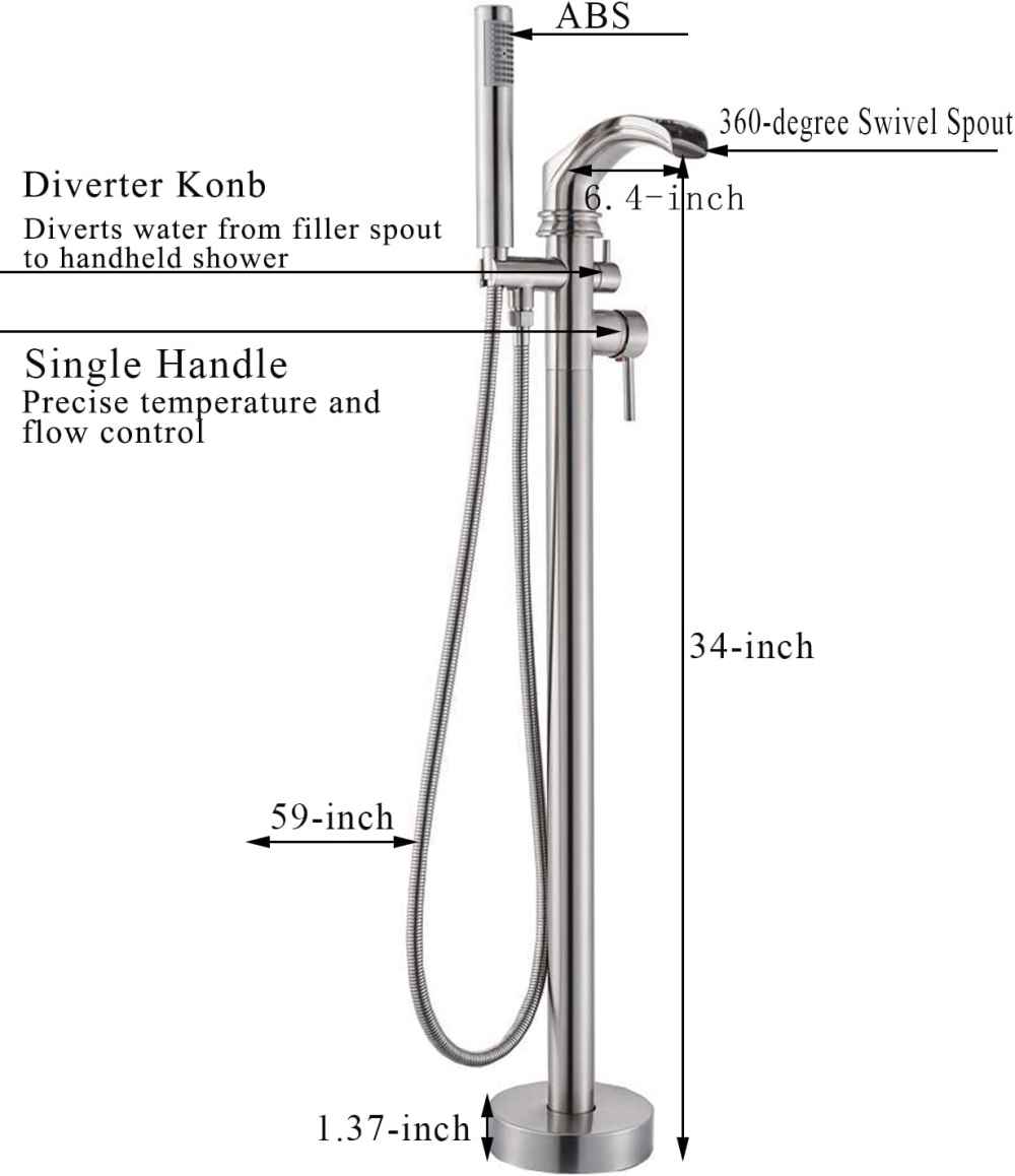 1 Hole  Brushed Bathtub Shower Faucet Brushed Nickel Brass