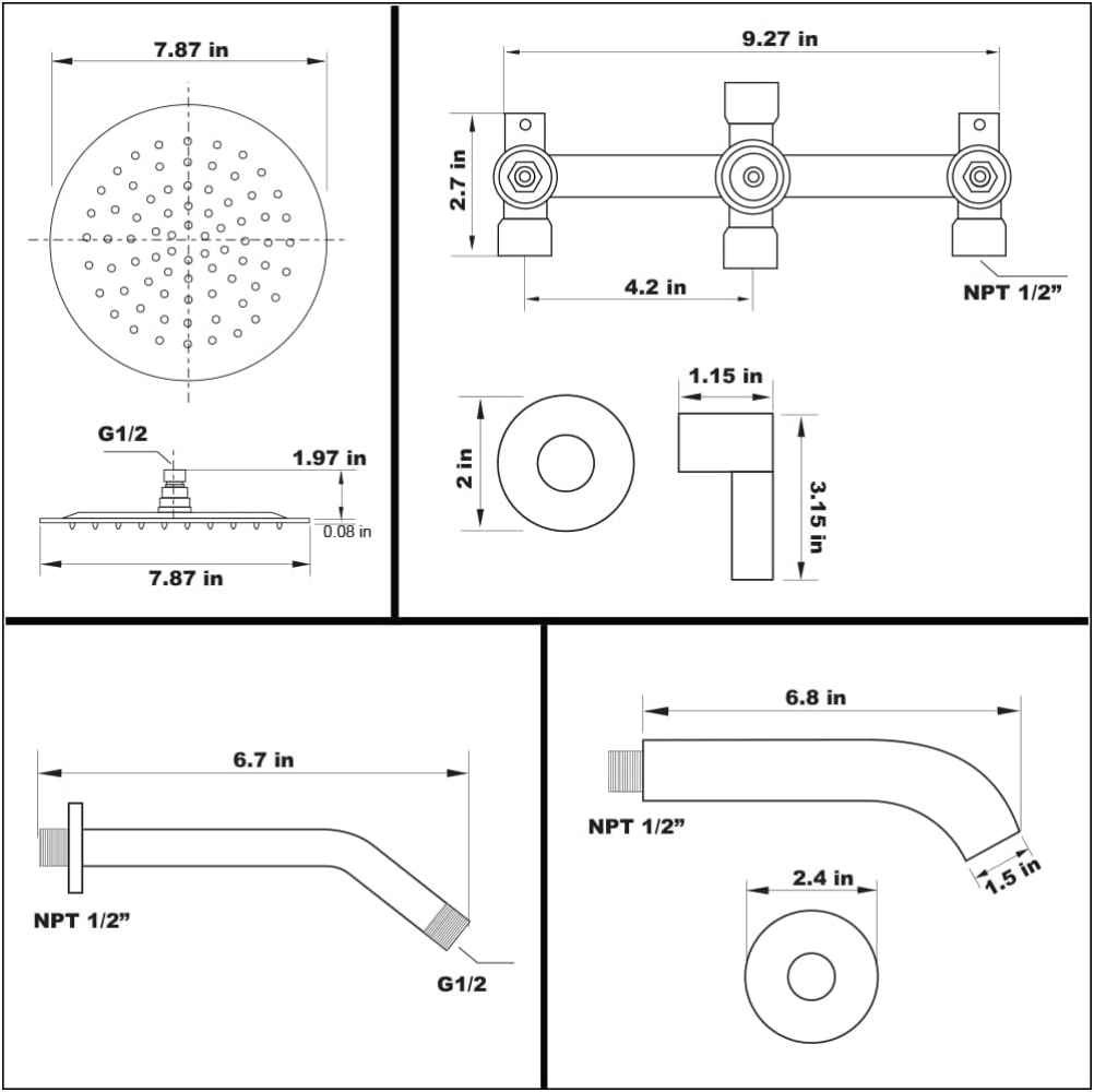 12.12-in. x 6.77-in. Shower Kit Black Brass