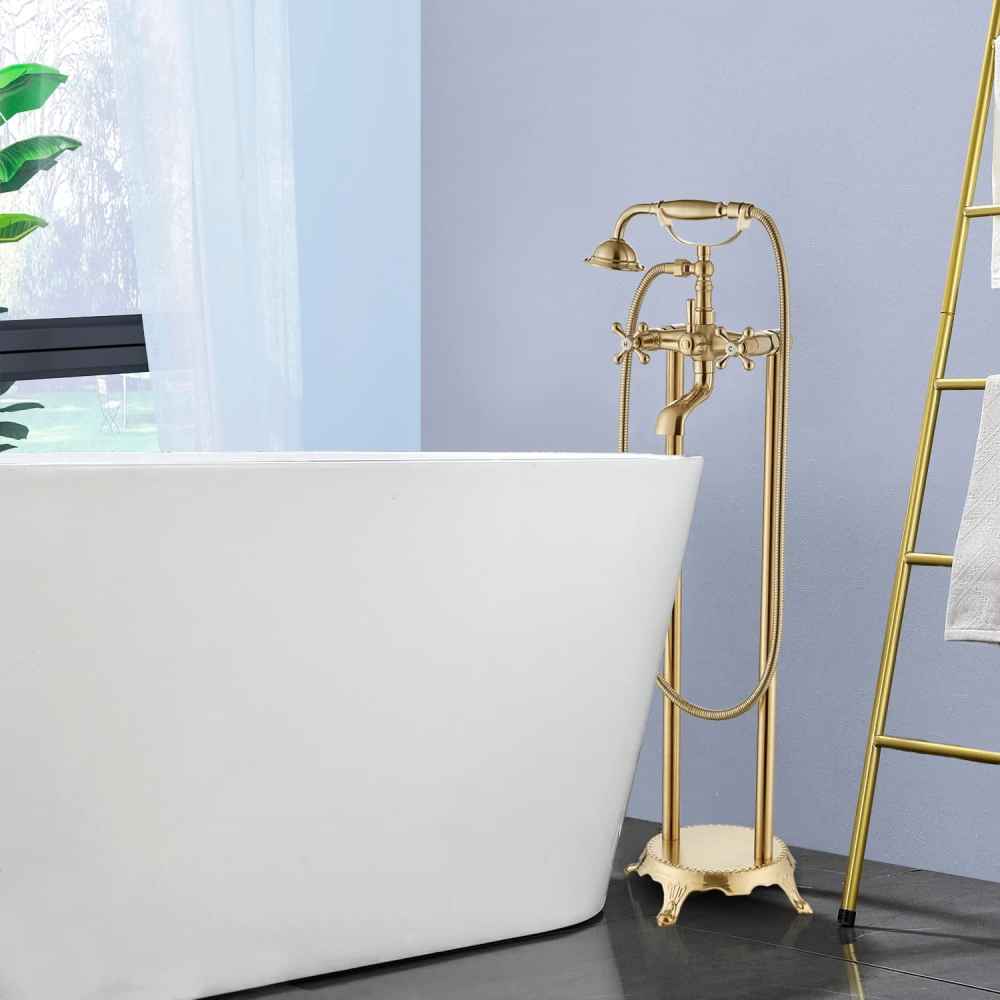 2 Hole Brushed Bathtub Shower Faucet Gold Brass-Ceramic