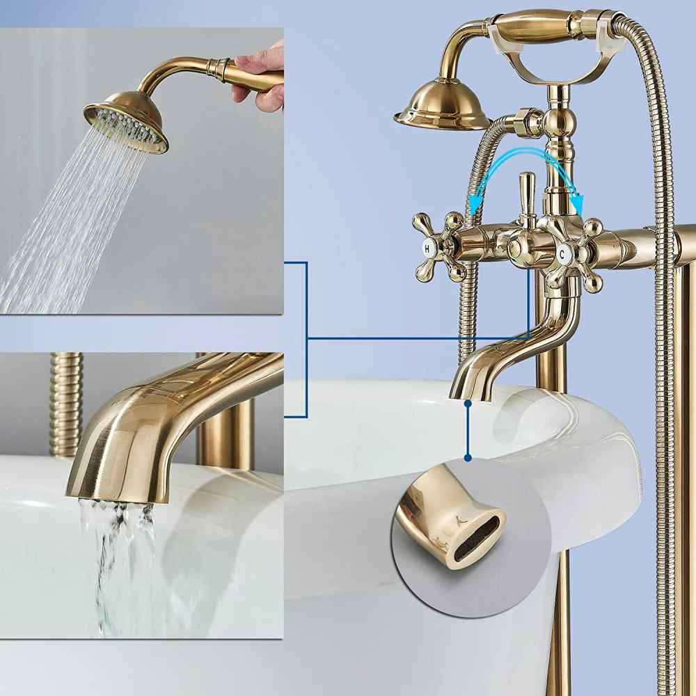 2 Hole Brushed Bathtub Shower Faucet Gold Brass-Ceramic