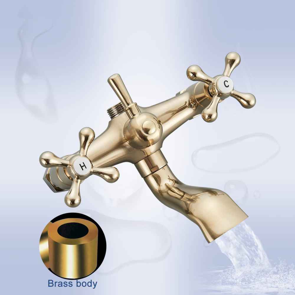 2 Hole Brushed Bathtub Shower Faucet Gold Brass-Ceramic