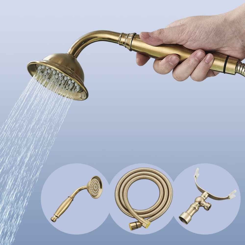 2 Hole Brushed Bathtub Shower Faucet Gold Brass-Ceramic