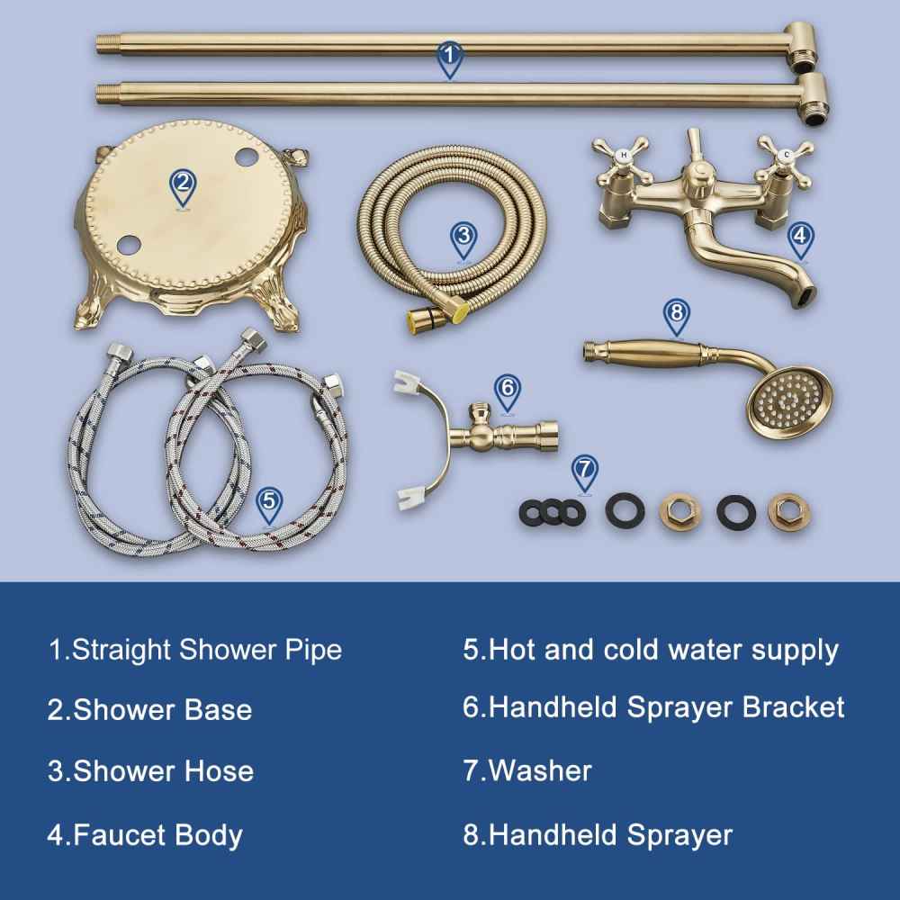 2 Hole Brushed Bathtub Shower Faucet Gold Brass-Ceramic
