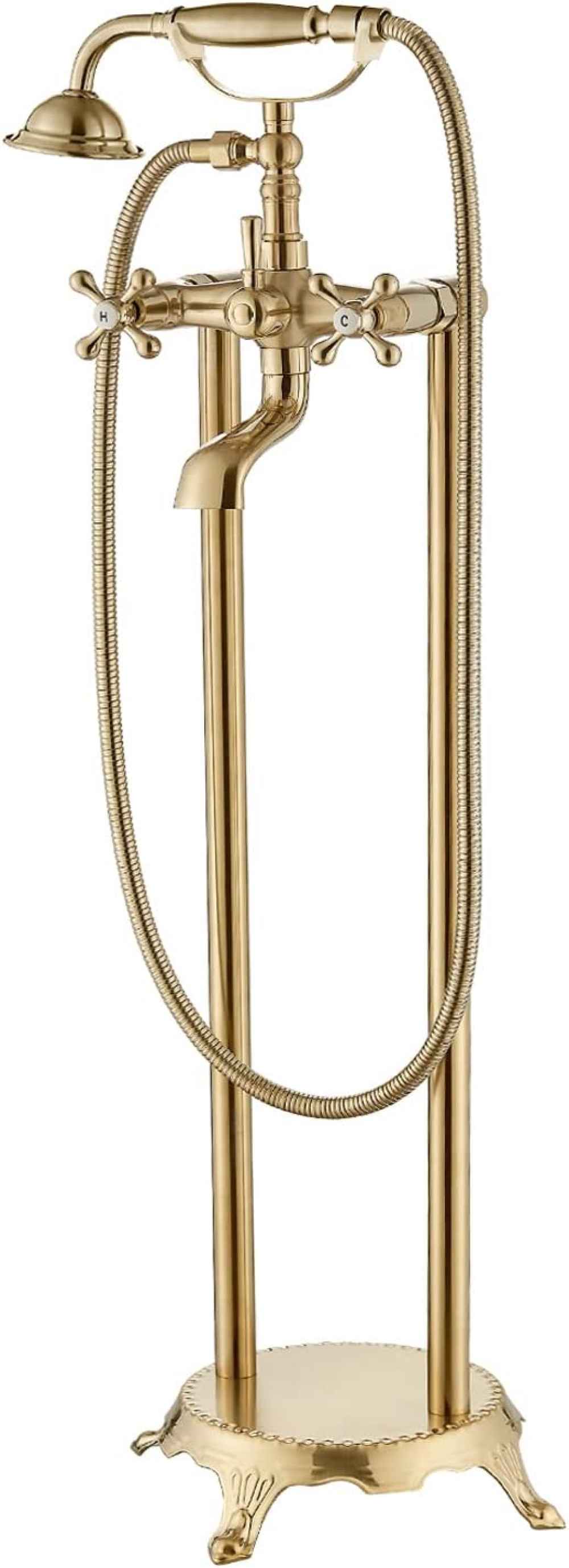 2 Hole Brushed Bathtub Shower Faucet Gold Brass-Ceramic